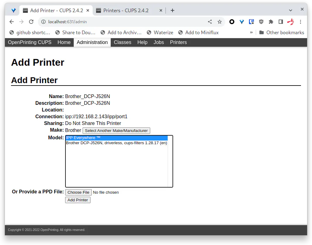 Make 选择 Brother,Model 选择 IPP Everywhere™